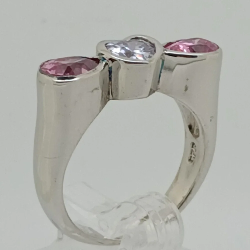 Rare New Vintage‎ 90s Pink Ice Heart Ring Sterling Silver 925 CZ Size 8.75